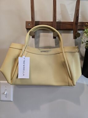 NEWBELLA Lemon Yellow Pebbled Tote Bag with Top Handles